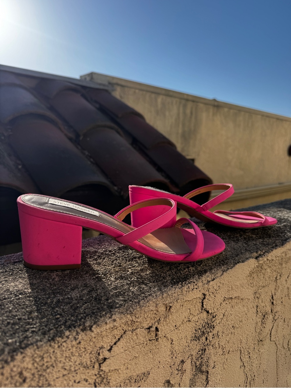 Steve Madden Hot Pink Double-Strap Block Heel Sandals